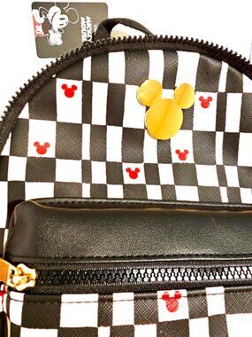 Disney Mickey Mouse Mini Backpack Checkerboard Red Icon Gold Hardware Zipper